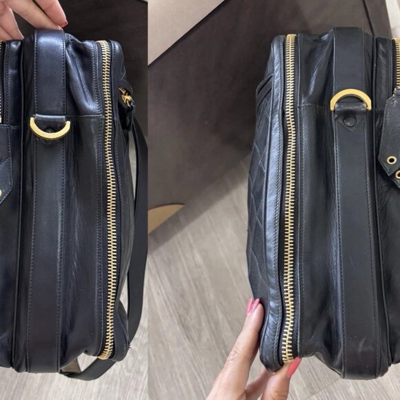 Authentic Chanel Black leather wild stitch 2 compartment suitcase travel bag - Picture 6 of 16